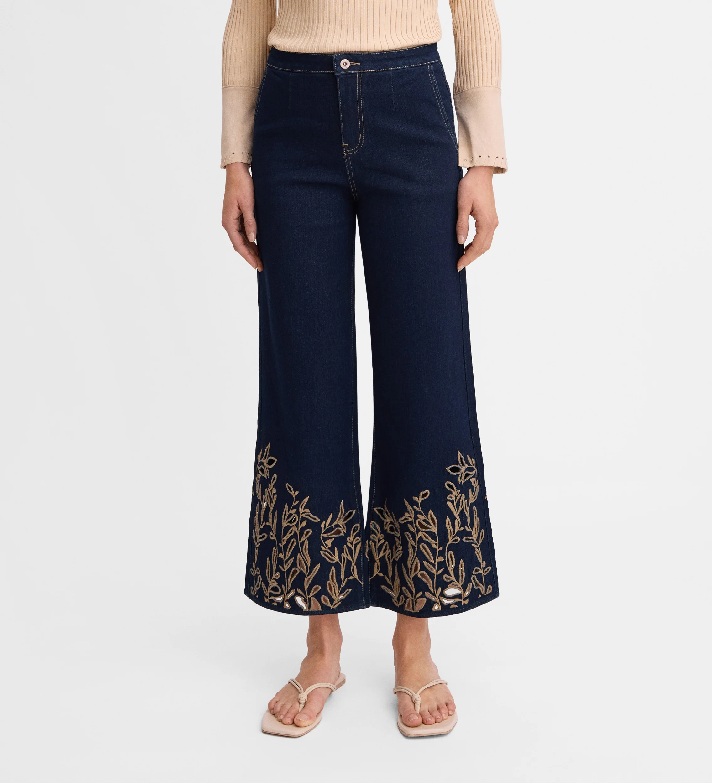 Pantalón vaquero crop bordado - Image 3